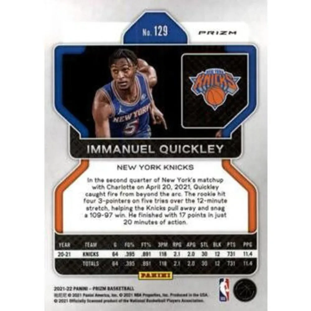 2021-22 Panini Silver Prizm Immanuel Quickley 129 New York Knicks